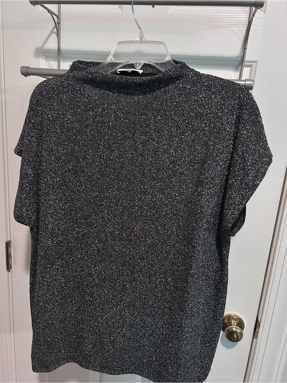 Calvin Klein Black Sparkle Mock Neck Short Sleeve Top